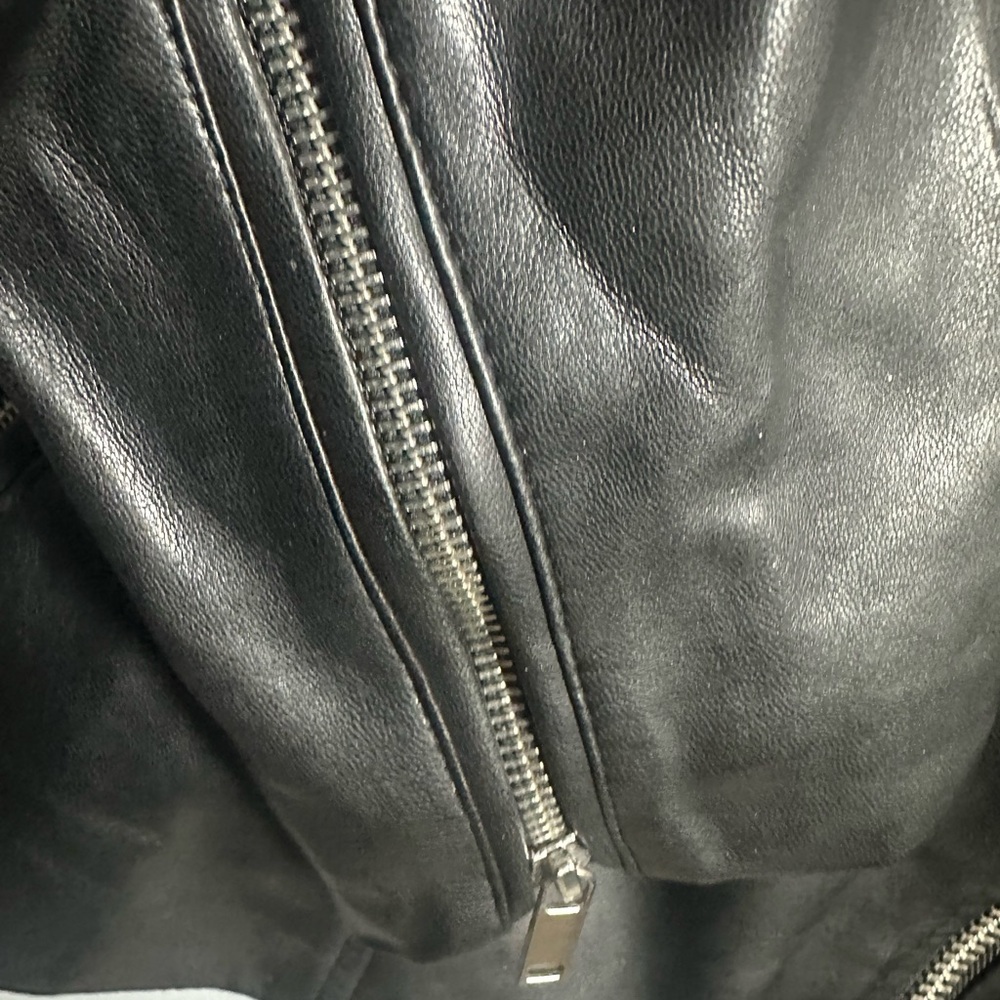 H&M Divided Black Faux Leather Biker Jacket Moto 12 L Zip - Picture 3 of 5